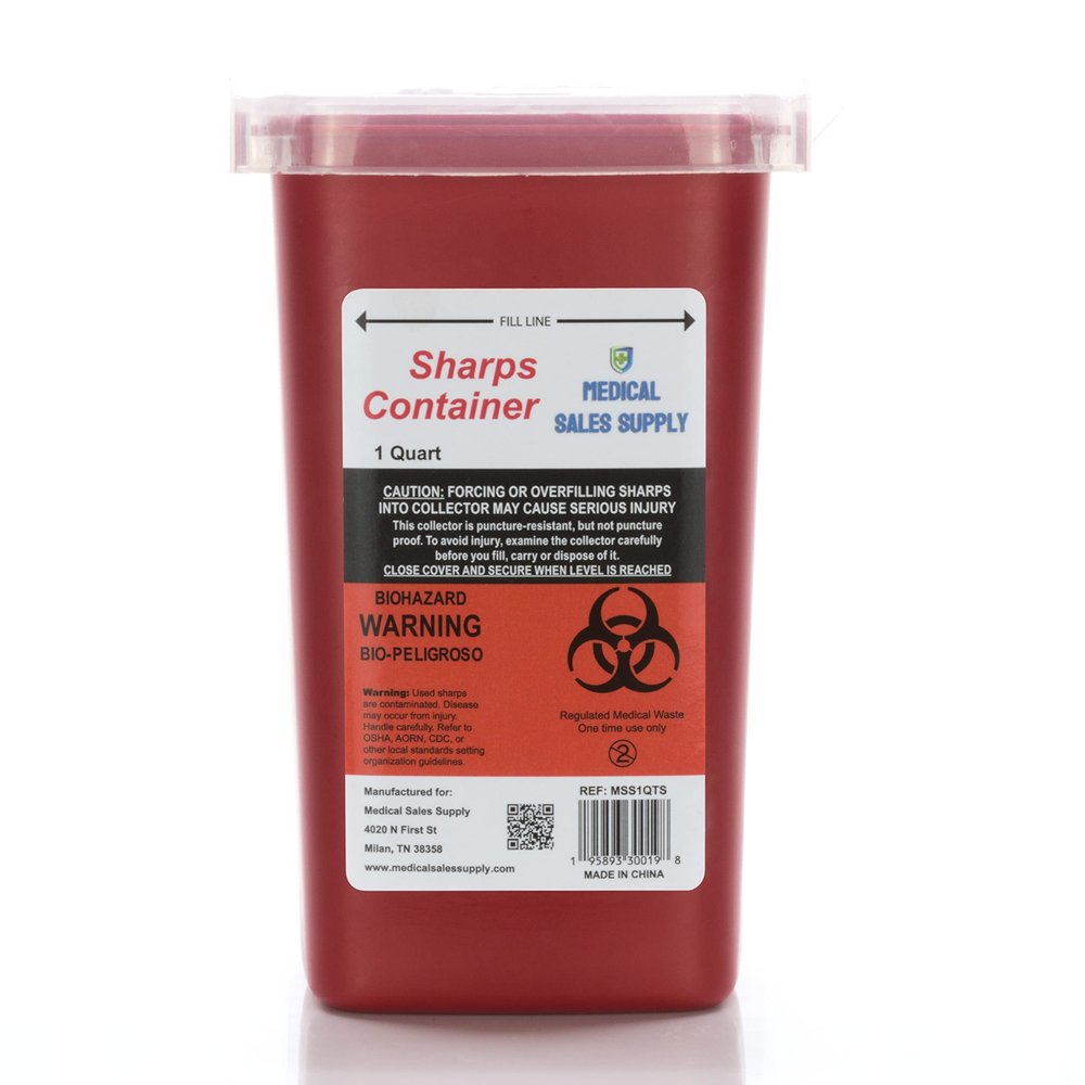 Medical Sales Supply 1 Quart Size Sharps and Needle Container. Integrated Needle unwinder