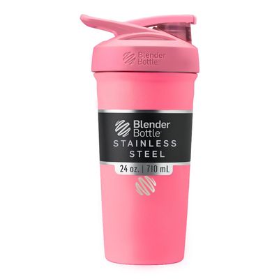 BlenderBottle Sport Insulated Stainless Steel Shaker Bottle with Wire Whisk, 24-Ounce, Pink Protein Shakes & Hydration for Athletes & Fitness Enthusiasts, Easy Mixing, Lockable Lid