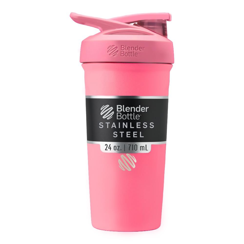 BlenderBottle Sport Insulated Stainless Steel Shaker Bottle with Wire Whisk, 24-Ounce, Pink Protein Shakes & Hydration for Athletes & Fitness Enthusiasts, Easy Mixing, Lockable Lid