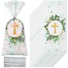 Hotop 100 Pcs Baptism Cellophane Bags Gift Treat Bag Goodie Candy with 150 Ties First Communion Party Decorations Supplies Christening Confirmation Baby Shower Serves for Boy and Girl, Gold view 1