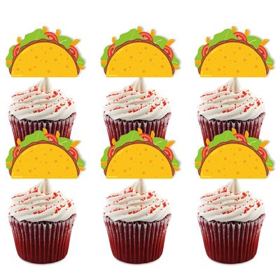 12 Pcs Mexican Fiesta Dessert Cupcake Toppers Taco Cupcake Toppers for Mexican Themed Party Decorations