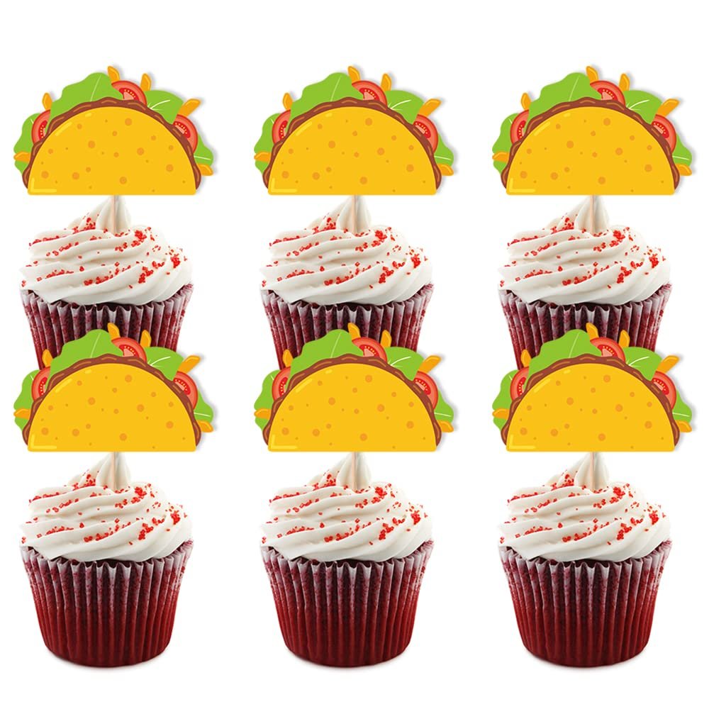 12 Pcs Mexican Fiesta Dessert Cupcake Toppers Taco Cupcake Toppers for Mexican Themed Party Decorations