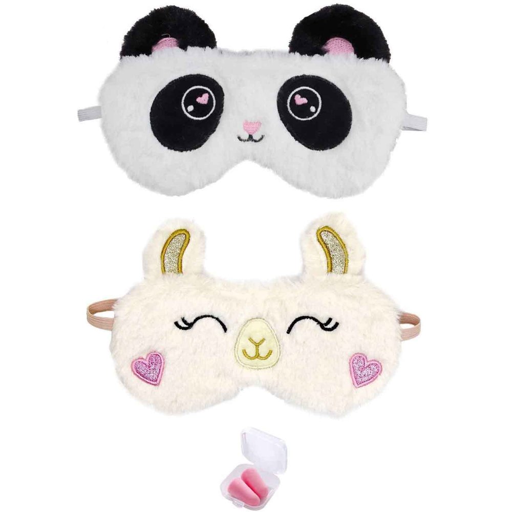 2 PCS Soft Plush Animal Sleeping Mask Sleep Eye Mask Plane Travel Nap Night Sleeping Eye Mask, Cute Panda and Alpaca Sleep Mask Blindfold Eye Cover Eyeshade with Earplugs for Kids Men Women