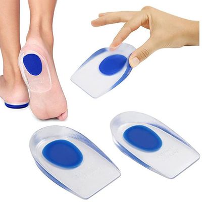AMIAWIT Gel Heel Cups Plantar Fasciitis Inserts - Silicone Heel Cup Pads for Bone Spurs Pain Relief Protectors of Your Sore or Bruised Feet Best Insole Gels, Blue US 7-12