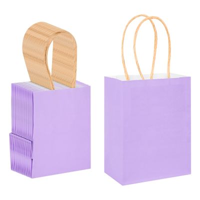 DjinnGlory 60 Pack Mini Purple Paper Gift Bags with Handles, 6.3 x 4.7 x 2.75 Inch Tiny Lavender Bags for Birthday, Wedding, Baby Shower, Easter, Party Favors