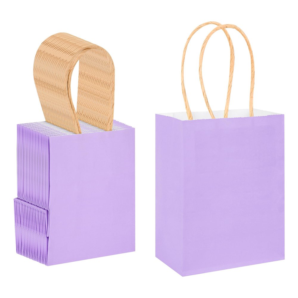 DjinnGlory 60 Pack Mini Purple Paper Gift Bags with Handles, 6.3 x 4.7 x 2.75 Inch Tiny Lavender Bags for Birthday, Wedding, Baby Shower, Easter, Party Favors
