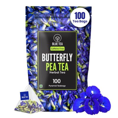 BLUE TEA - Butterfly Pea Flower Tea - 100 Count - Pyramid Plant Based Tea Bag | ANTIOXIDANT RICH | Tea Gift - Herbal Tea - Flower Based - Caffeine Free - Non-Bitter | Zipper Pack