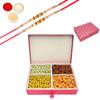Ghasitaram Gifts Rakhi Gifts for Brothers Dryfruit - Red 4 Part Flavoured Nuts Box 1000 GMS with 2 Pearl Rakhis view 1