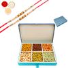 Ghasitaram Gifts Rakhi Gifts for Brothers Dryfruit - Blue 6 Part Flavoured Nuts Box 1500 GMS with 2 Pearl Rakhis view 1