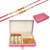 Ghasitaram Gifts Rakhi Gifts for Brothers Dryfruit - Red 4 Part of Assorted Bites, Almonds and Cashews with 2 Pearl Rakhis view 1