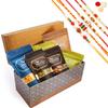 Jaiccha Ghasitaram Rakhi Gift for Brothers Rectangle box of Badang Bhel,Chakli Sticks,Chocolate Coated Butterscotch,Chocolate Coated Raisin,Crunchy Coated Cashew & Crunchy Coated Peanuts with 5 Rakhis view 1