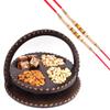Ghasitaram Gifts Rakhi Gifts for Brothers Dryfruit - Foldable Basket of Cashews, Almonds, Pistachios, Sugarfree Bites with 2 Pearl Rakhis view 1