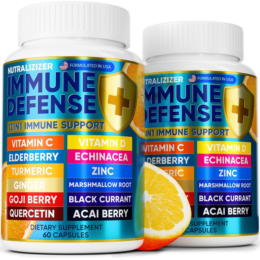 12 in 1 Immune Defense Vitamins - Immune Support Supplement w/VIT D3, Vitamin , Zin, Echinacea, Elderberry, Ginger &More - Natural Immunity System Booster - Immune & Muscle Health 120cs