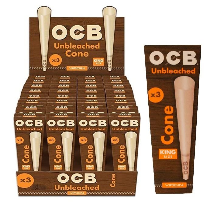 20 x OCB Virgin Unbleached Cones King Size Rolling Paper (60 Cones Total)
