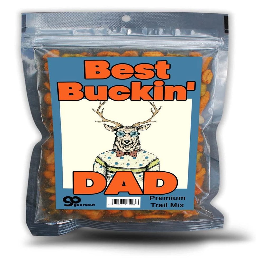 Best Buckin Dad Trail Mix - Gourmet Snack Mix for Hunters - Funny Fathers Day Gift Ideas - Fun Dad Gifts from Kids, Spicy Nut Snacks for Camping - Gifts for Dad - Fathers Day, Birthdays, Christmas Stocking Fillers for Husbands