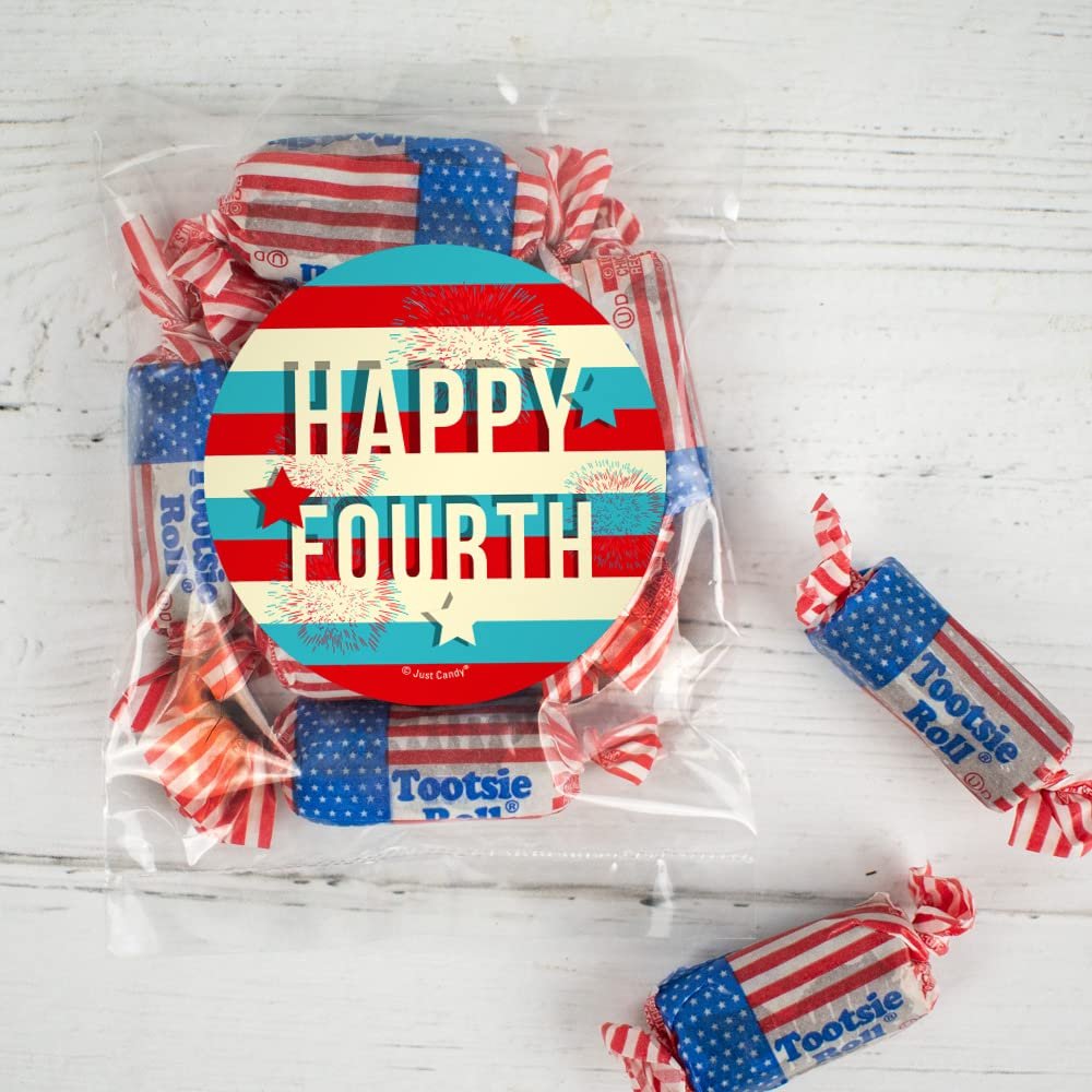 24ct Patriotic Candy 4th of July Party Favors with Stars & Stripes Midgees, Red White & Blue Chocolate - Happy Fourth