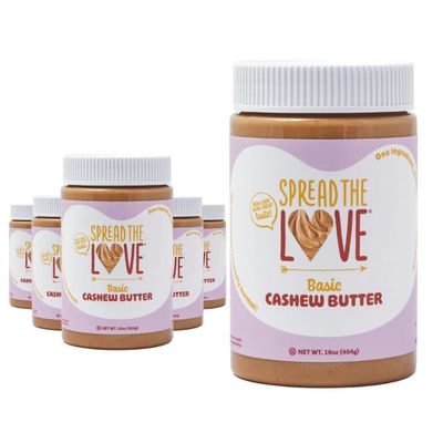 Spread The Love Basic Cashew Butter, 16 Ounce (All Natural, Vegan, Gluten-free, Creamy, No added salt, No added sugar, No palm fruit oil, Not pasteurized with PPO) (6-Pack)