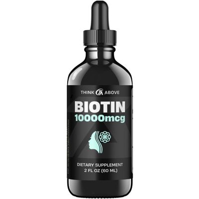 Think Above Liquid Biotin 10,000 mcg with Vitamin C High Potency Hair, Skin & Nail Support Fast Absorption Biotin Drops 60 Day Supply 2 oz