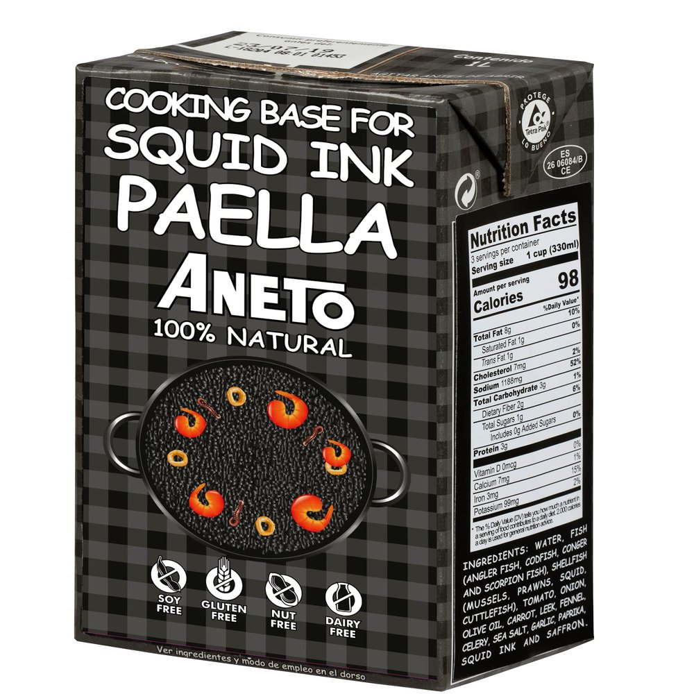 Aneto Squid Ink Paella Cooking Base Broth | 33.83 ounces (6 Pack)