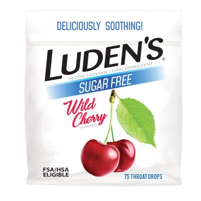 Luden's Sore Throat Relief Lozenges for Minor Everyday Irritation & Dry Mouth, Sugar Free Wild Cherry Flavored Drops, 75 Count