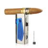 cgaplus Cigar Torch Lighter with Cigar Stand on Top Four Jet Flame Butane Refillable Cigar Lighter with Punch(Grey) view 2