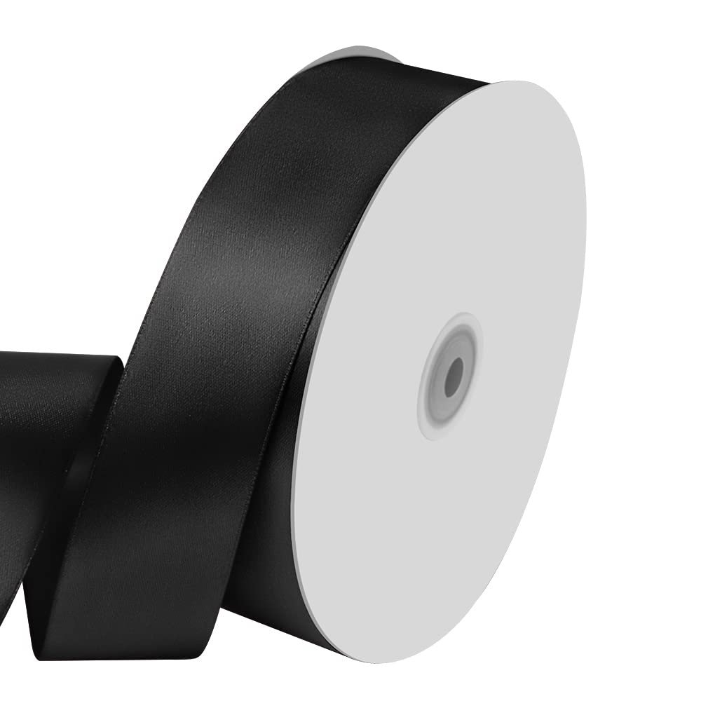 1-1/2" Wide x 100 Yards Single Faced Polyester Black Satin Ribbon, Perfect for Crafts, Bow Making, Wedding Decor, Sewing, Gift Package Wrapping and More (Black)