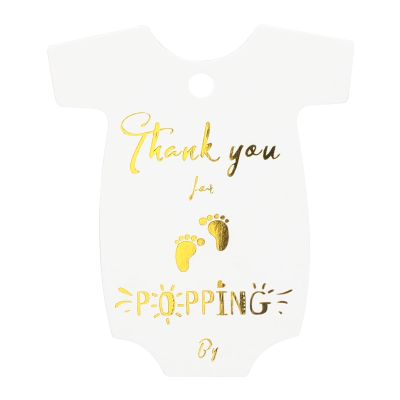 Joycraft 100Pcs Thank You Gift Tags With String - Gold 'Thank You for Popping by' Labels, 2.36x2 Inch Popcorn Favor Paper Tags for Baby Shower, Onesie, Popcorn Bags, Gift Wrapping, DIY Craft