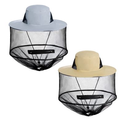 Sucrain 2 Pack Mosquito Head Net Hat Sun Hat Garden Bug Hat with Hidden Net Mesh for Outdoor Gardening Beekeeping