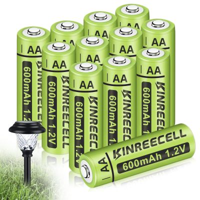 KINREECELL Rechargeable AA Batteries, Ni-MH Double A 600mAh Solar Batteries High Capacity 1.2V Pre-Charged for Outdoor Solar Lights(12pack)