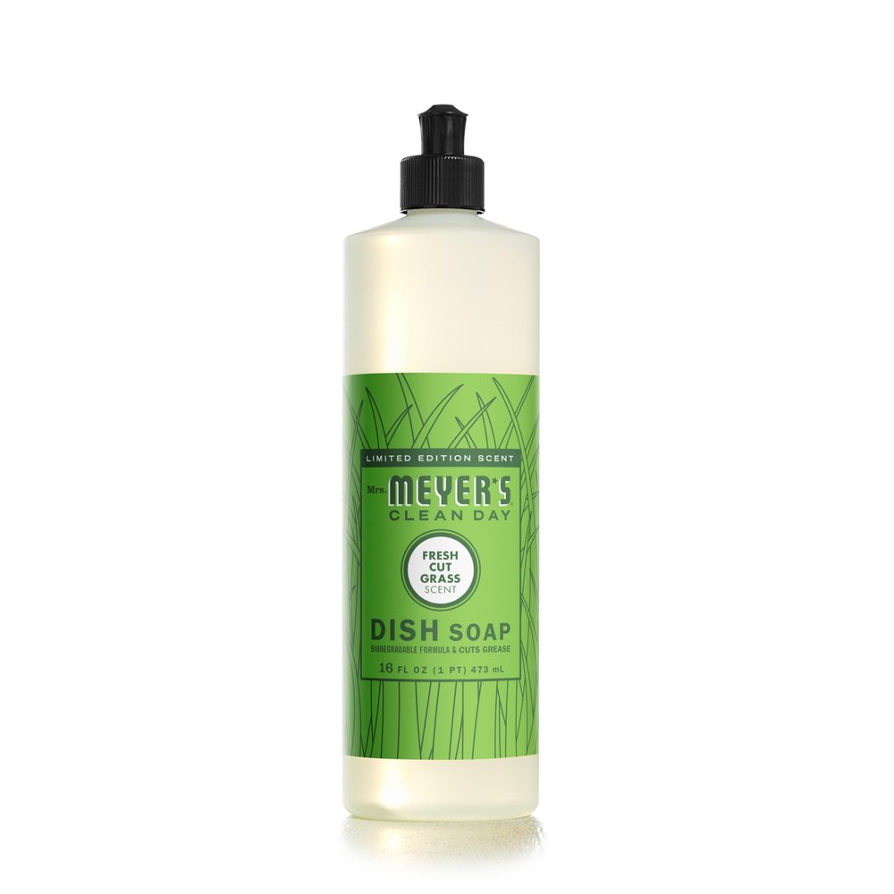 MRS. MEYER'S CLEAN DAY Liquid Dish Soap, Fresh Cut Grass Scent, 16 Ounce Bottle