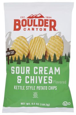 Boulder Canyon Kettle Cooked Potato Chips Sour Cream & Chives, 6.5oz, (Pack of 12), Natural