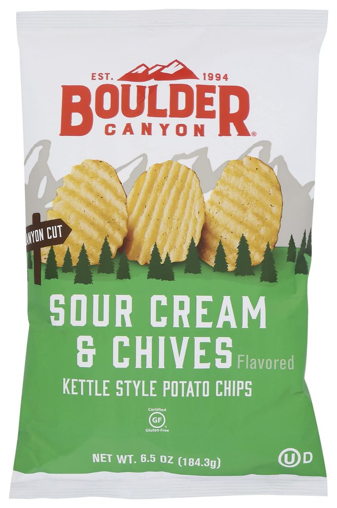 Boulder Canyon Kettle Cooked Potato Chips Sour Cream & Chives, 6.5oz, (Pack of 12), Natural