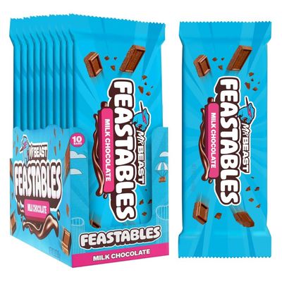 Feastables MrBeast Milk Chocolate Chocolate Bar, King Size Candy Bar for Adults & Kids, Candy Bars for Snacks, Gifts, or Dessert, Sweet & Creamy Fairtrade Cocoa, 2.1 Oz Each, 10 Count