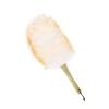 iHUFeather Lambswool Duster 14'' Length Solid Wooden Handle Leather Hang Strap for Cleaning Ceiling Fans Window Blinds Computer Furniture Figurines TV Natural Feather Duster,Yellow+White view 1