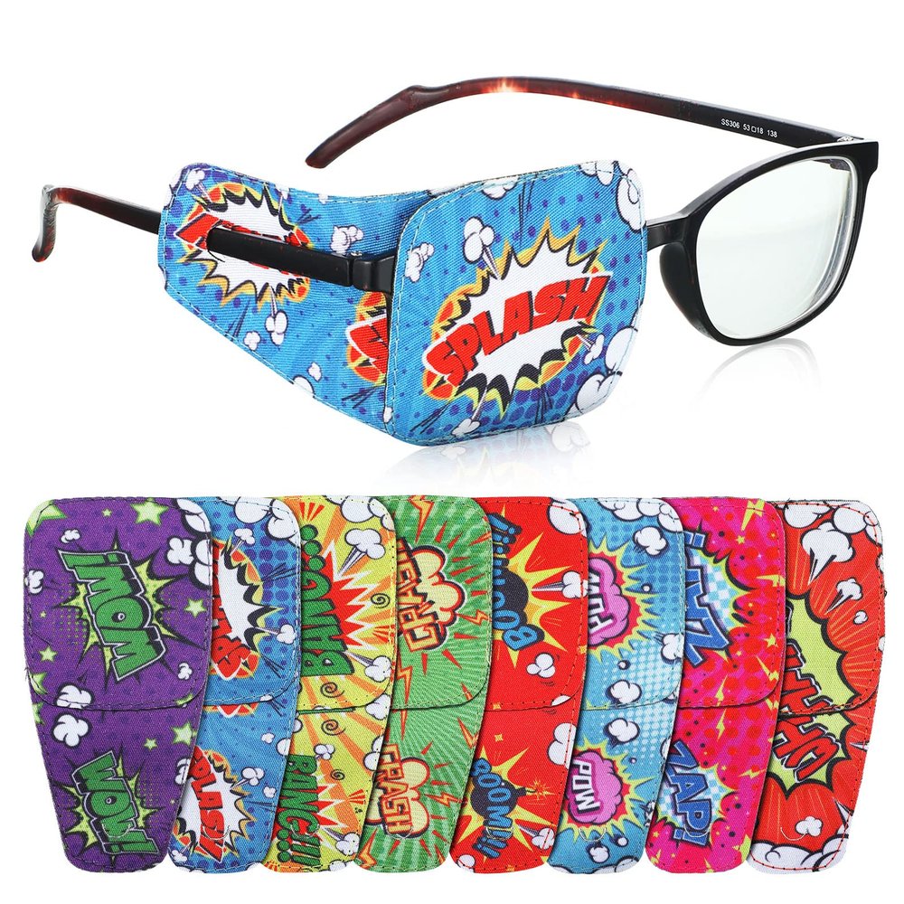8 Pcs Eye Patches for Kids, Eyepatch for Glasses to Cover Either Eye Cartoon Eye Patching Fabric Patch for Kids Boys Girls(Hero Style)