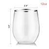 SUT 32 Pack 12oz Silver Rimmed Plastic Wine Glasses Stemless, Disposable Wine Cups with Premium Quality, Reusable, Unbreakable, Crystal, Shatterproof and BPA-Free, Perfect for Party, Wedding, Picnic view 2