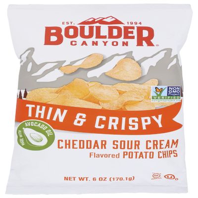 Boulder Canyon Thin & Crispy Cheddar Sour Cream Potato Chips, 6 OZ (Pack of 12)