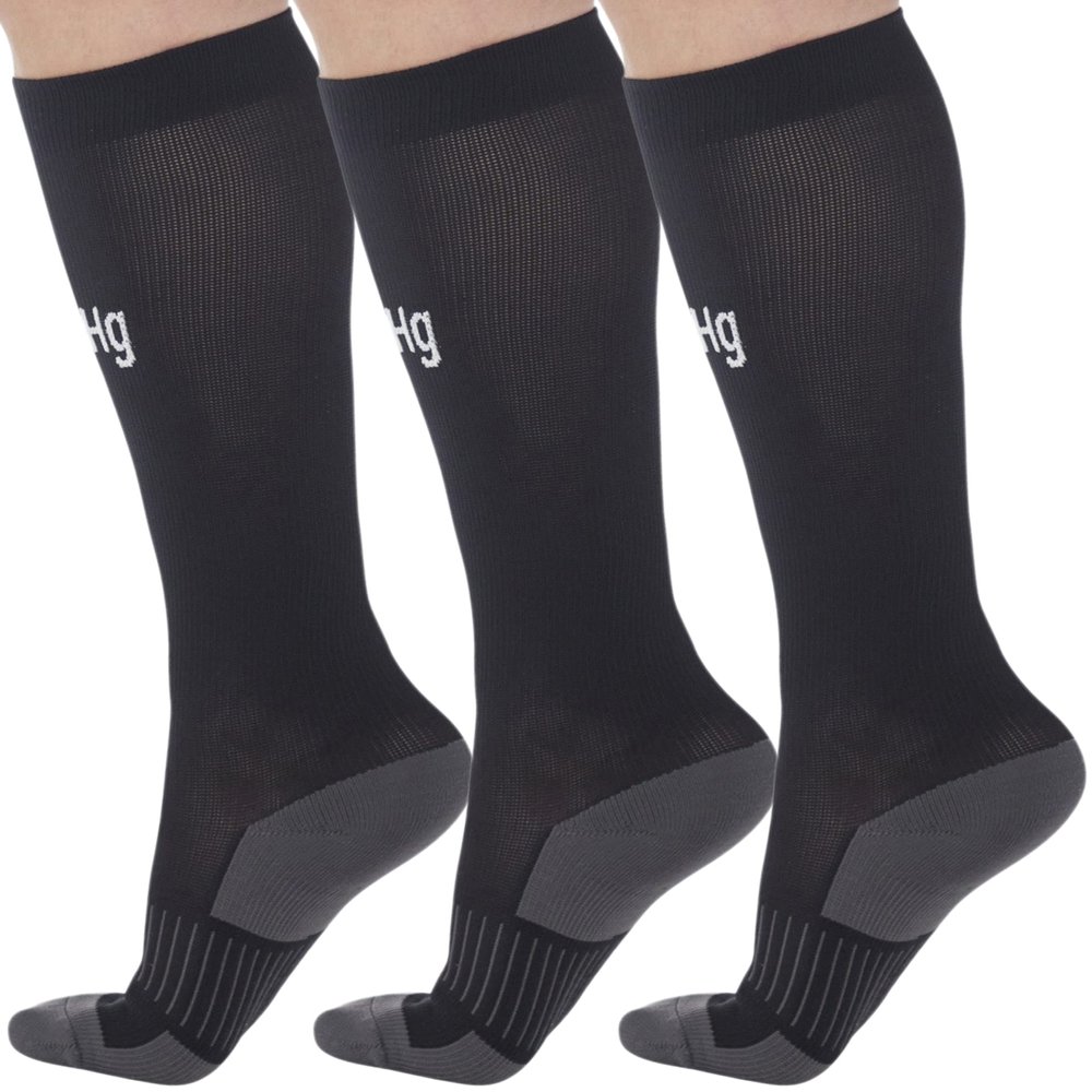 (3 Pack) MMHG Plus Size Compression Socks Women & Men 20-30 mmHg for Nursing Sports Running Athletics Travel Flight Work - Wide Calf Unisex Knee High Support Stocking - Black, 2X-Large