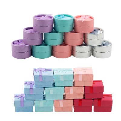 TACYKIBD 24Pcs Gift Box Set, Cardboard Ring Boxes with Foam and Bow Small Jewelry Case for Christmas, Birthday, Anniversaries, Valentines Day, Mothers Day and Other Festivals (Assorted Color)