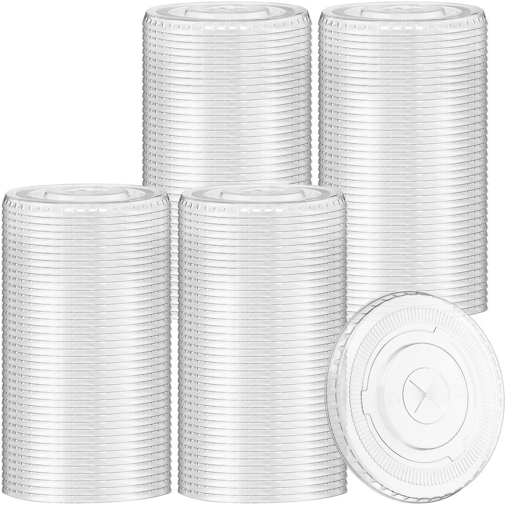 200 Pcs Clear Flat Lids Plastic Disposable PET Cup Lids with Straw Slot Fits for 12 oz, 16 oz, 20 oz and 24 oz Cups for Summer Iced Coffee, Ice Cream, Slush, Milkshake, Party Supplies