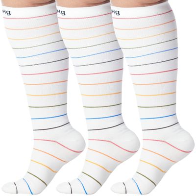(3 Pack) MMHG Compression Socks 20-30 mmHg for Women and Men - Knee High Support Stockings for Nursing Sports Running Athletics Travel Flight Work - X-Large