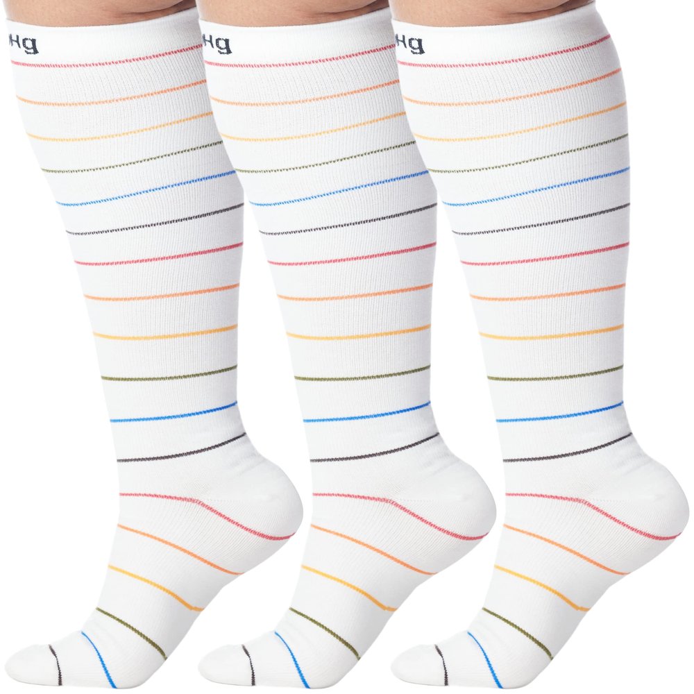(3 Pack) MMHG Compression Socks 20-30 mmHg for Women and Men - Knee High Support Stockings for Nursing Sports Running Athletics Travel Flight Work - X-Large