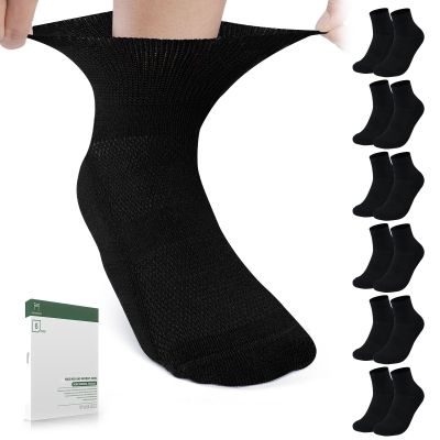 Bulinlulu Diabetic Socks for Women Men,6 Pairs Non Binding Diabetic Ankle Wide Socks with Seamless Toe Size 7-9 9-11(Medium,Black)