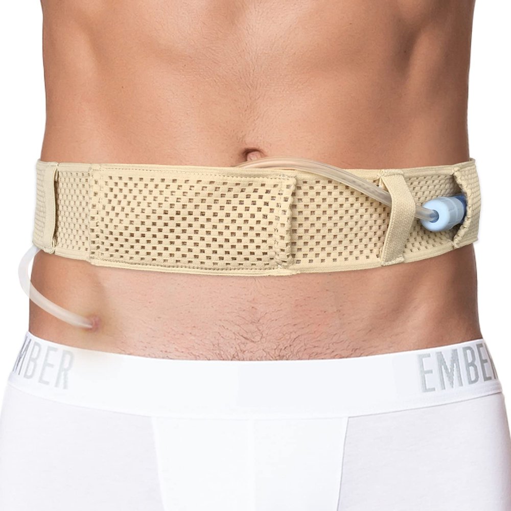Comfortable Breathable Peritoneal Dialysis Belt PD Catheter Holder Accessories Adjustable Feeding G Tube Pouch Safety Secure Transfer Set Peg Tubing Supplies Men Women, Beige Large
