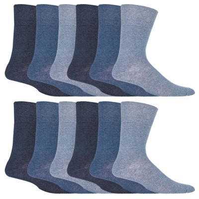 IOMI - 12 Pair Multipack Mens Gentle Grip Non Binding Crew Diabetic Socks (13-15, Blue)
