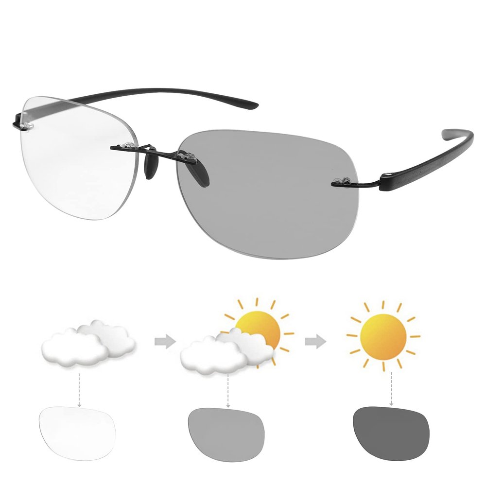 YIMI Photochromic Bifocal Reading Sunglasses Blue Light Blocking Computer Glasses Rimless Sun Readers Transition for Women Men UV400 Protection Presbyopia Shades Anti Glare Eyewear Gaming Eyeglasses