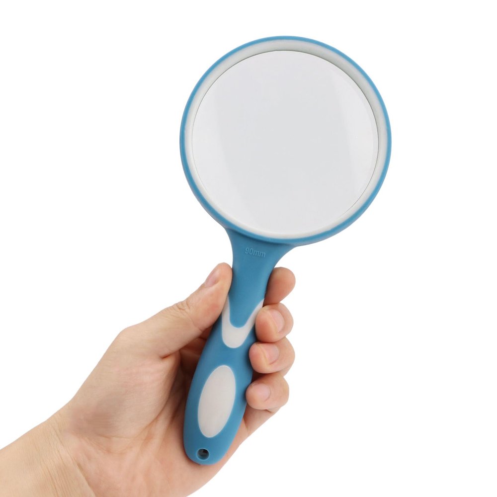 10X Optical Quality Handheld Magnifier Professional Magnifying Glass with Non-Slip Soft Rubber Handle for Seniors Maps Jewellery Hobbies (Blue)
