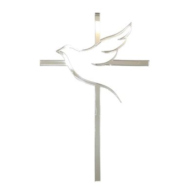 10pcs of Acrylic Religious Cake Topper - Dove and Cross,Holy Spirit Topper, Confirmation Topper (Silver Mirror)