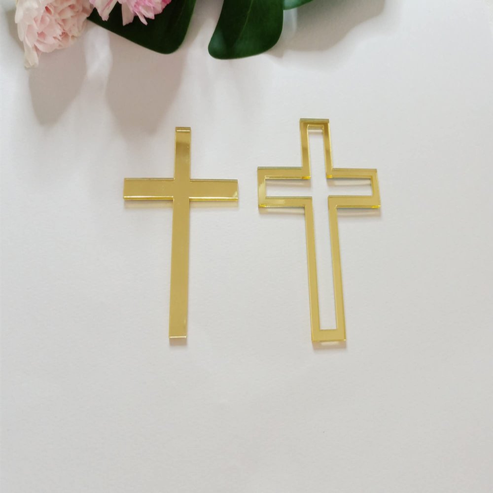 16pcs of Acrylic Cross Cake Topper, Cross Cake Charm for Baptism, Christening, Holy Communion Cake (4'', Gold Mirror)