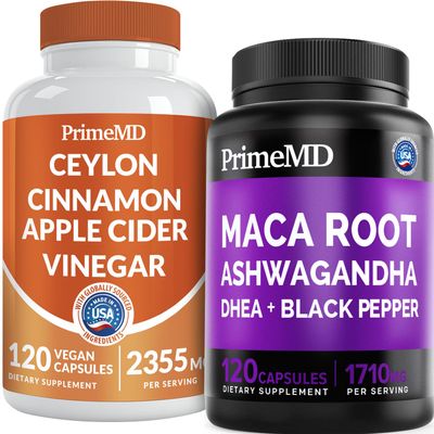 5-in-1 Ceylon Cinnamon w Apple Cider Vinegar, Turmeric, & Ginseng Root (120ct) & 6-in-1 Maca Root Ashwagandha w DHEA & Black Pepper Fruit (120ct) Bundle - Energy, Mood, & Immune Support Supplement
